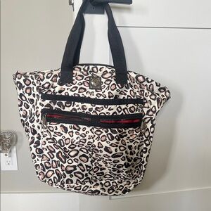 Brighton Leopard-Print Tote with Black Handles and Red Zip Accents